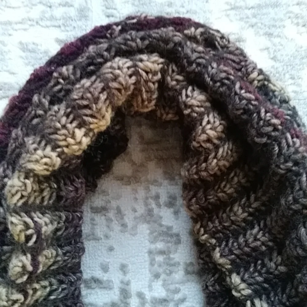 Raffaello Bettini Crochet Wool Blend Infinity Tube Scarf Tan Brown